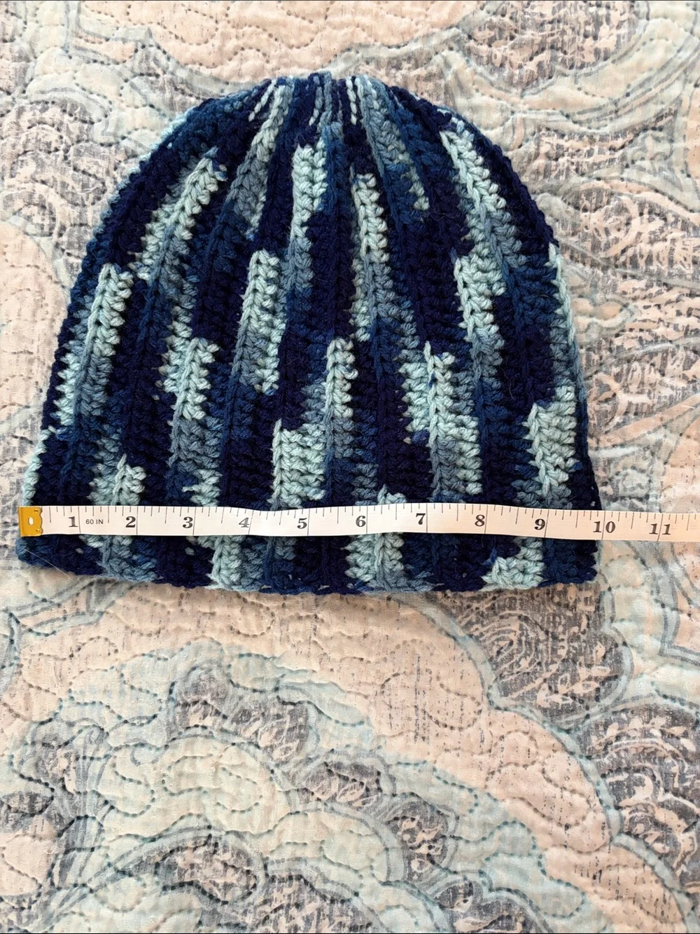 Hand Crafted Navy and Light Blue Kids Crochet Beanie